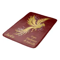 Glam Gold Phoenix Silver Glitter Monogram Maroon | Bath Mat