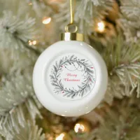 Minimalist Christmas Wreath and Lights Ceramic Ball Christmas Ornament