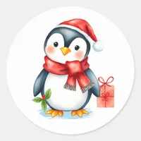 Adorable Festive Christmas Penguin Classic Round Sticker