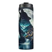 Howling Wolf | Full Moon Ai Art Thermal Tumbler