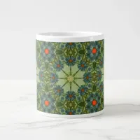 Vintage pattern in Green with Blue Flowers Giant Coffee Mug