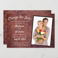 Change the Date Photo Wedding Red Brown Parchment Save The Date