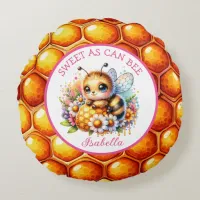 Sweet as Can Be | Honey bee and Flowers Round Pillow