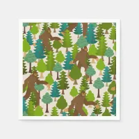 Funny Bigfoot in the Woods Cartoon Napkins