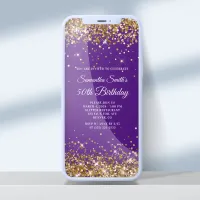 Royal Purple and Gold Glitter 50th Birthday Invitation