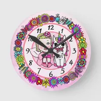 Fairy Whimsical Folk Art Girl's Round Clock