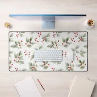 Pretty Watercolor Holly and Berries Desk Mat