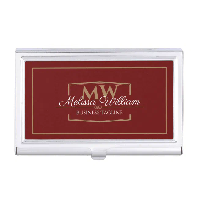 Simple Red White Monogram Business Card Case