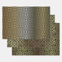 Gold And Black Geometric Moroccan Mosaic Patterns Wrapping Paper Sheets