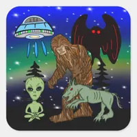 Cryptids, Bigfoot, Sasquatch, Mothman, Alien, UFO  Square Sticker