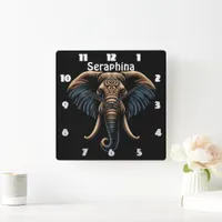 Floral dawn elephant art square wall clock