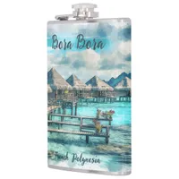 Watercolor French Polynesia Bora Bora Serenity | Flask