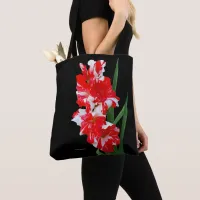 Stunning Red & White Gladiolus Sword Lilies Tote Bag