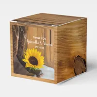 Faux Barn Wood Country Sunflower Western Wedding Favor Boxes