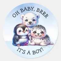 It's a Boy | Polar Arctic Winter Baby Shower Classic Round Sticker