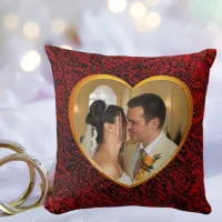 Personalized Wedding Photo Gold Heart Frame Artsy Throw Pillow