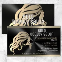 Beauty Salon Hair Stylist Brushed Black + Gold Business Card