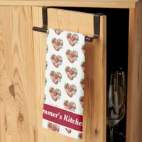 Cute Strawberries and Daisies Heart Kitchen Towel