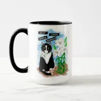 Tuxedo Cat and Lilies | Inspirational Quote Mug
