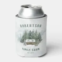 Family Cabin Forest Pine Trees Personalized Can Cooler