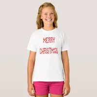 Merry Christmas Candy Cane Font Girls T-Shirt