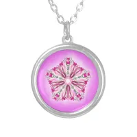 *~* Strong Glowing Pink Star Mandala Healer Reiki Silver Plated Necklace