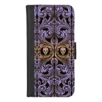 Goth Purple Ornament With Skull  iPhone 8/7 Wallet Case