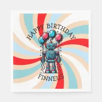 Robot Themed Boy's Happy Birthday Napkins