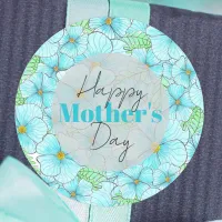 Watercolor Sky Blue Flowers Greenery Mother's Day Classic Round Sticker