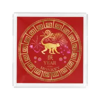 Chinese Zodiac Monkey Red/Gold ID542 Acrylic Tray