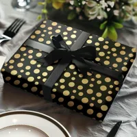 Elegant Modern Gold Faux Foil Polka Dots on Black Wrapping Paper