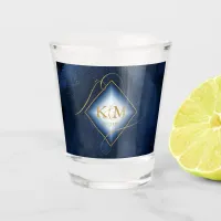 Fine Lines Gold Abstract Wedding Navy Blue ID867  Shot Glass