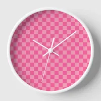 Hot Pink Light Pink Checker Pattern Wall Clock