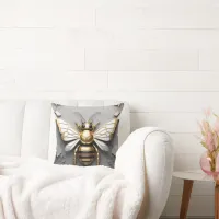 Golden Honeybee on Floral Canvas Throw Pillow