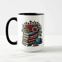 Personalized Vintage Books, Coffee and Flowers Mug