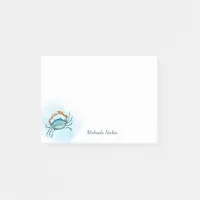 Watercolor Blue Crab Ocean Personalized Post-it Notes