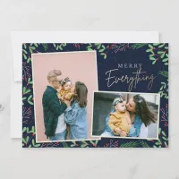 Navy Pine Berries Merry Everything Multiple Photo Holiday Card