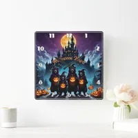 Halloween bears celebrate with jack-o'-lanterns square wall clock