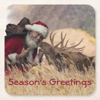 Kissing Santa and Moose Paper Coaster