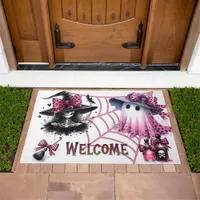 Pink and Black Coquette Halloween Doormat