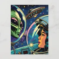 Woman Astronaut Meets Extraterrestrial Alien Postcard