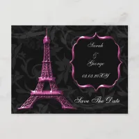 pink Eiffel Tower French wedding Save the Date Announcement Postcard