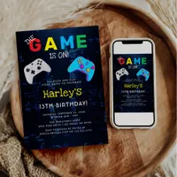 The Game Is On! Custom Photo Video Game Birthday Invitation