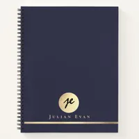 Shiny Gold Monogram Navy Blue Executive Spiral Notebook