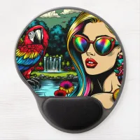 Woman and Parrot in the Park Pop Art  Gel Mouse Pad