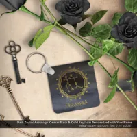 Dark Zodiac Astrology: Gemini Black Gold Name Keychain