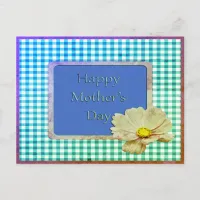 Mother's Day White Flower & Gingham Design Postcard