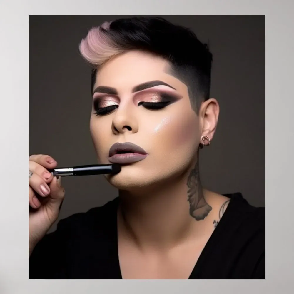 Transwoman finishing her makeup poster