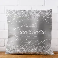 Sparkly Silver Glitter and Foil Quinceañera Throw Pillow