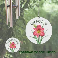 Red Daylily Flower Personalized Wind Chime